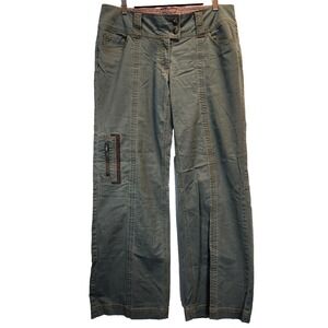 CAbi Women's Size 12 Straight Leg Canvas Casual Cargo Pants Sage Green Mid Rise